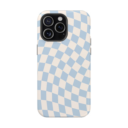 Blue & Beige Wavy Checkered iPhone Case