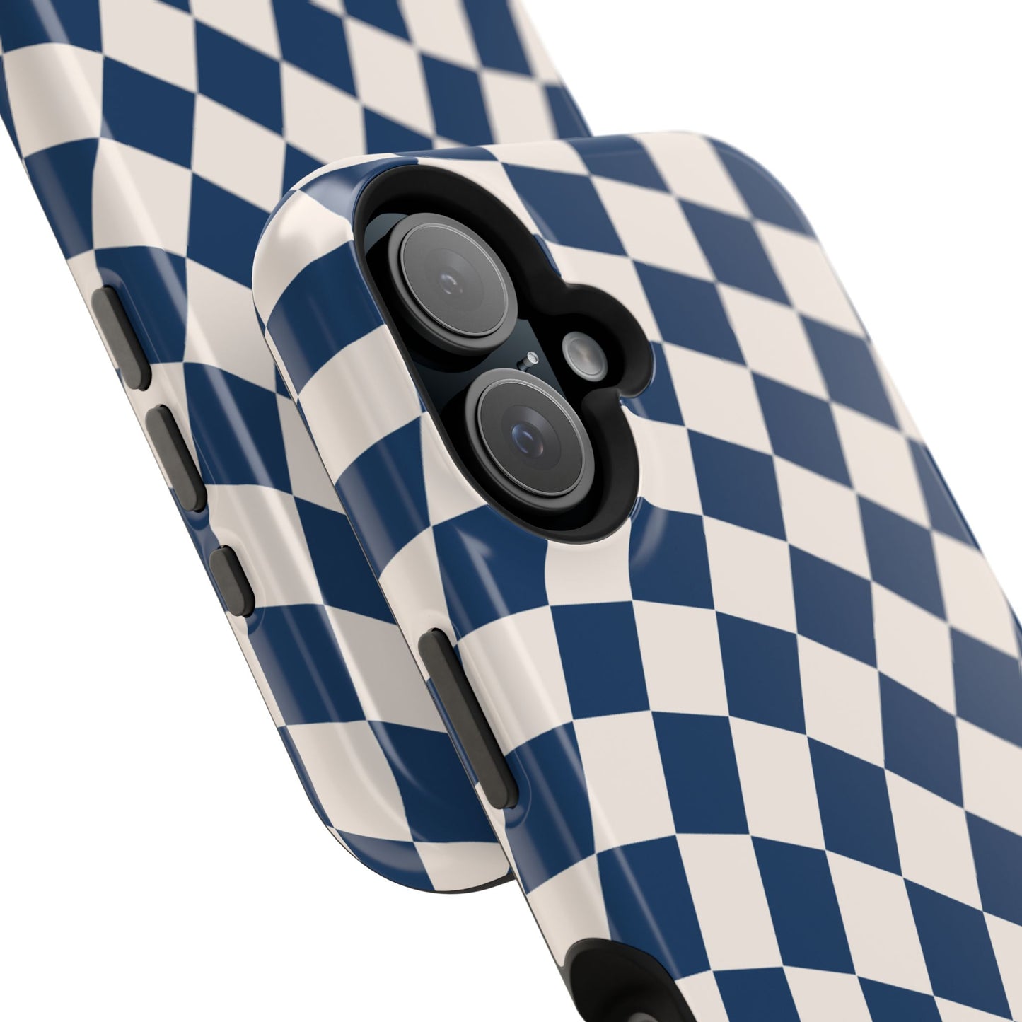 Navy & Beige Wavy Checkered iPhone Case