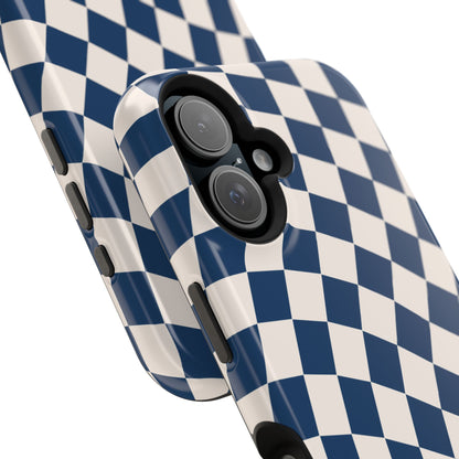 Navy & Beige Wavy Checkered iPhone Case