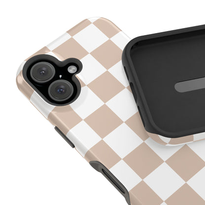 Beige & White Checkered iPhone Case