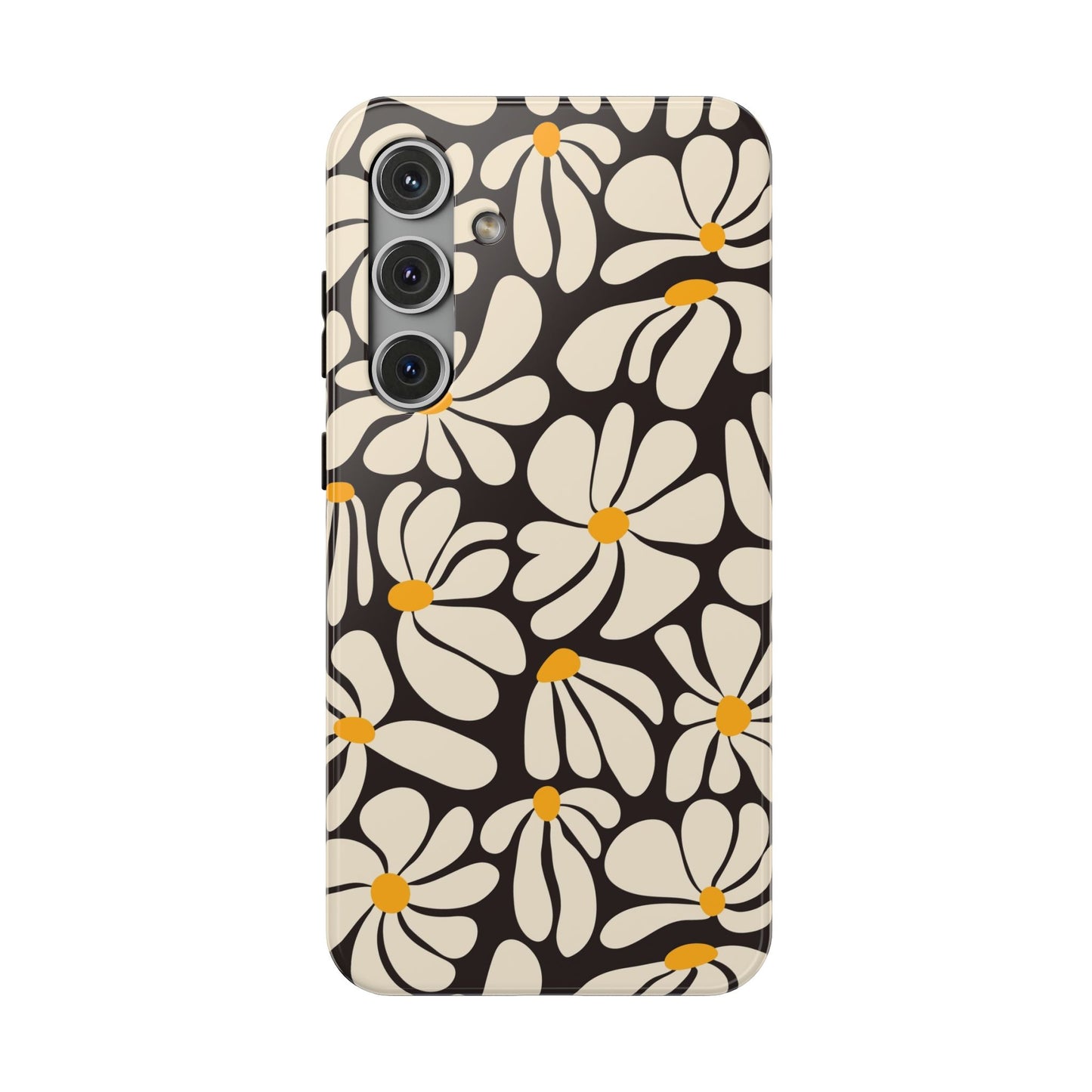 Black Retro Flowers Samsung Case