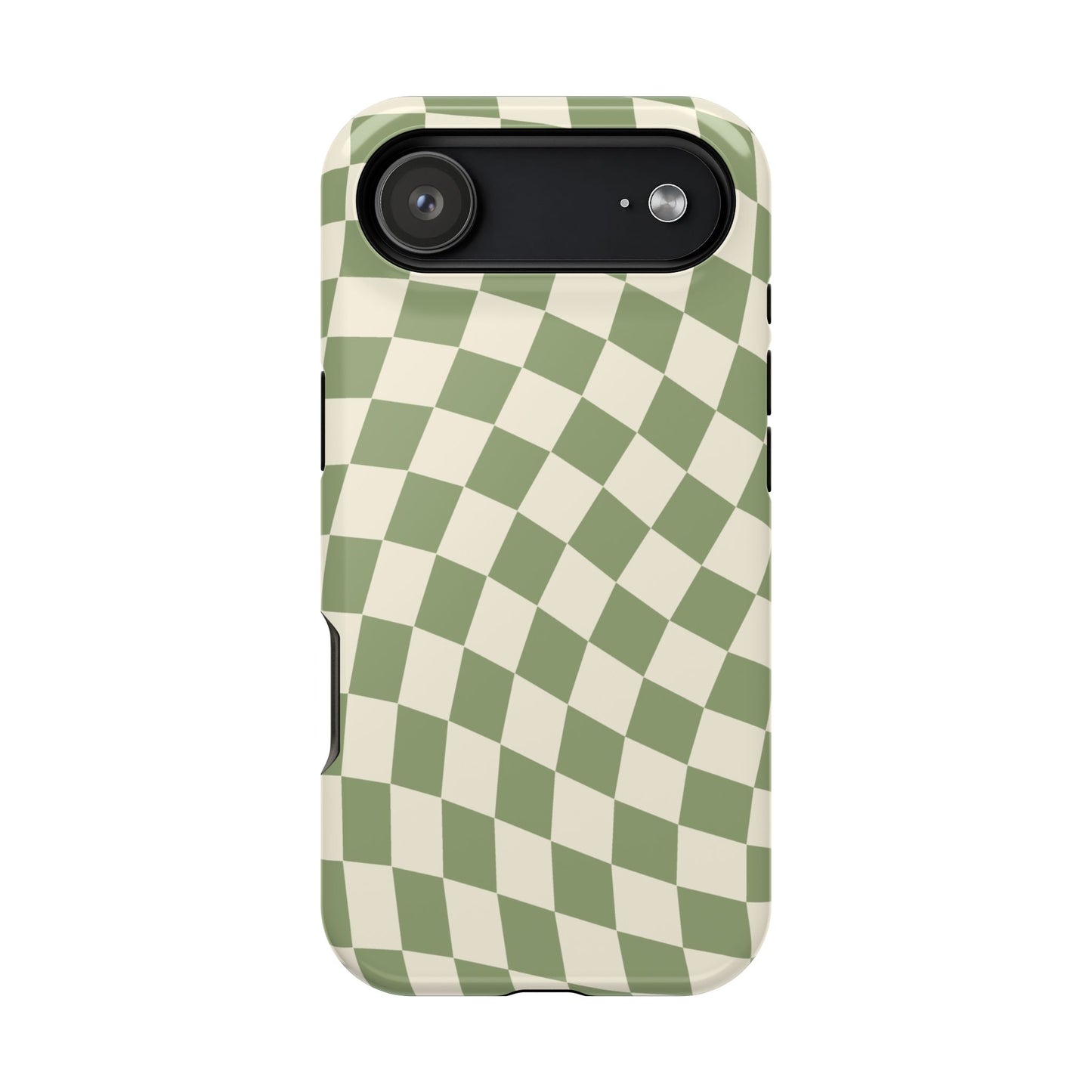 Green & Beige Wavy Checkered iPhone Case