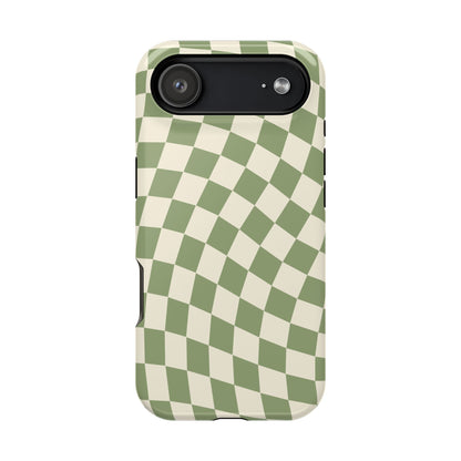 Green & Beige Wavy Checkered iPhone Case