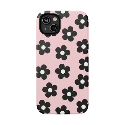 Pink & Black Retro Flowers iPhone Case