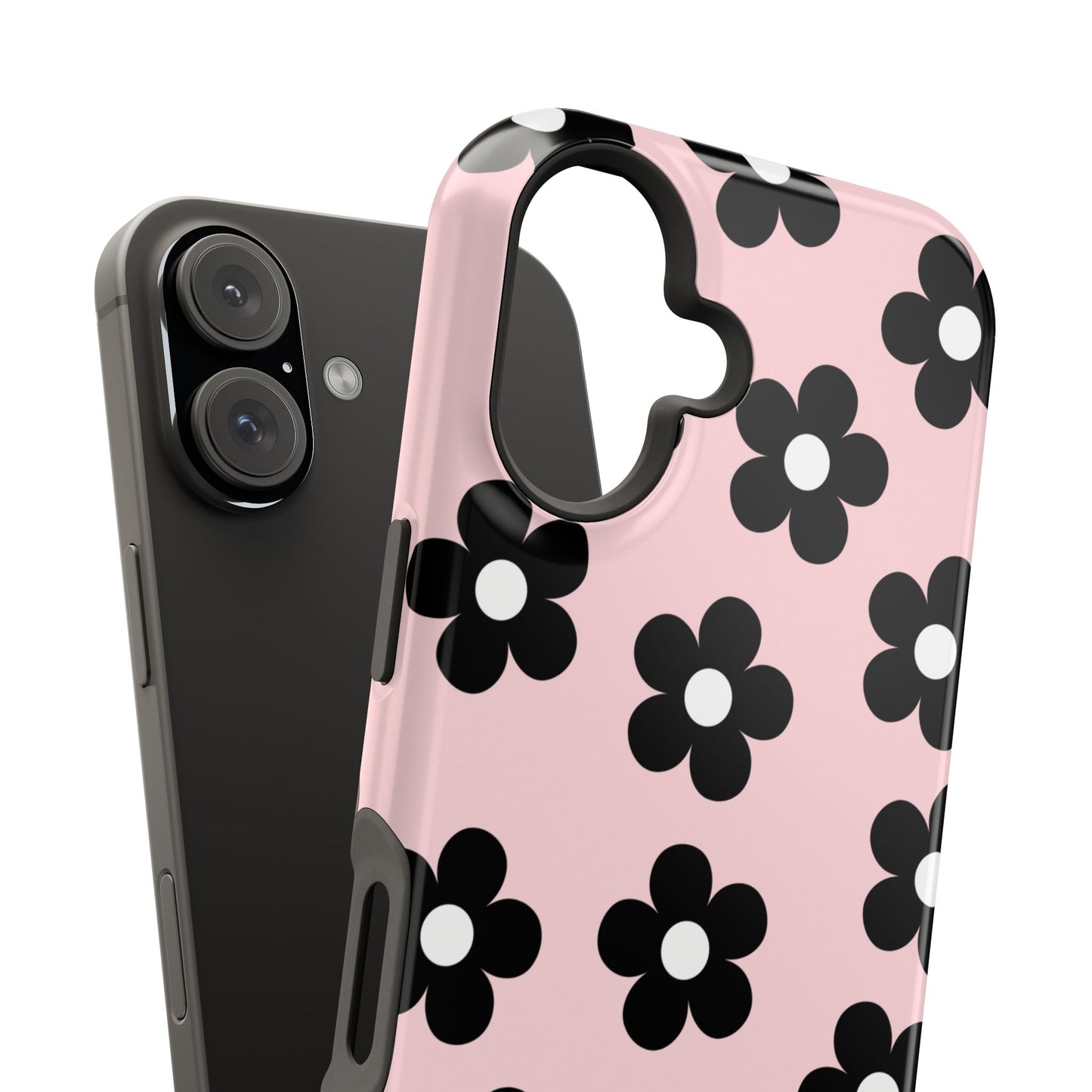 Pink & Black Retro Flowers iPhone Case