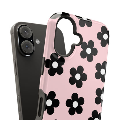 Pink & Black Retro Flowers iPhone Case