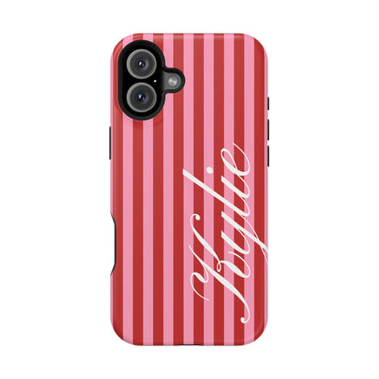Personalized Cherry Blush Stripes iPhone Case