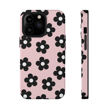 Pink & Black Retro Flowers iPhone Case