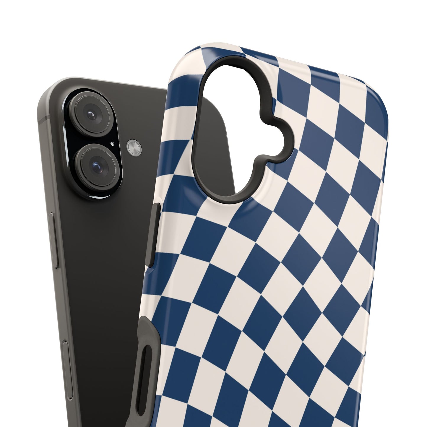Navy & Beige Wavy Checkered iPhone Case
