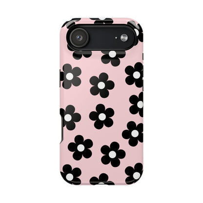 Pink & Black Retro Flowers iPhone Case