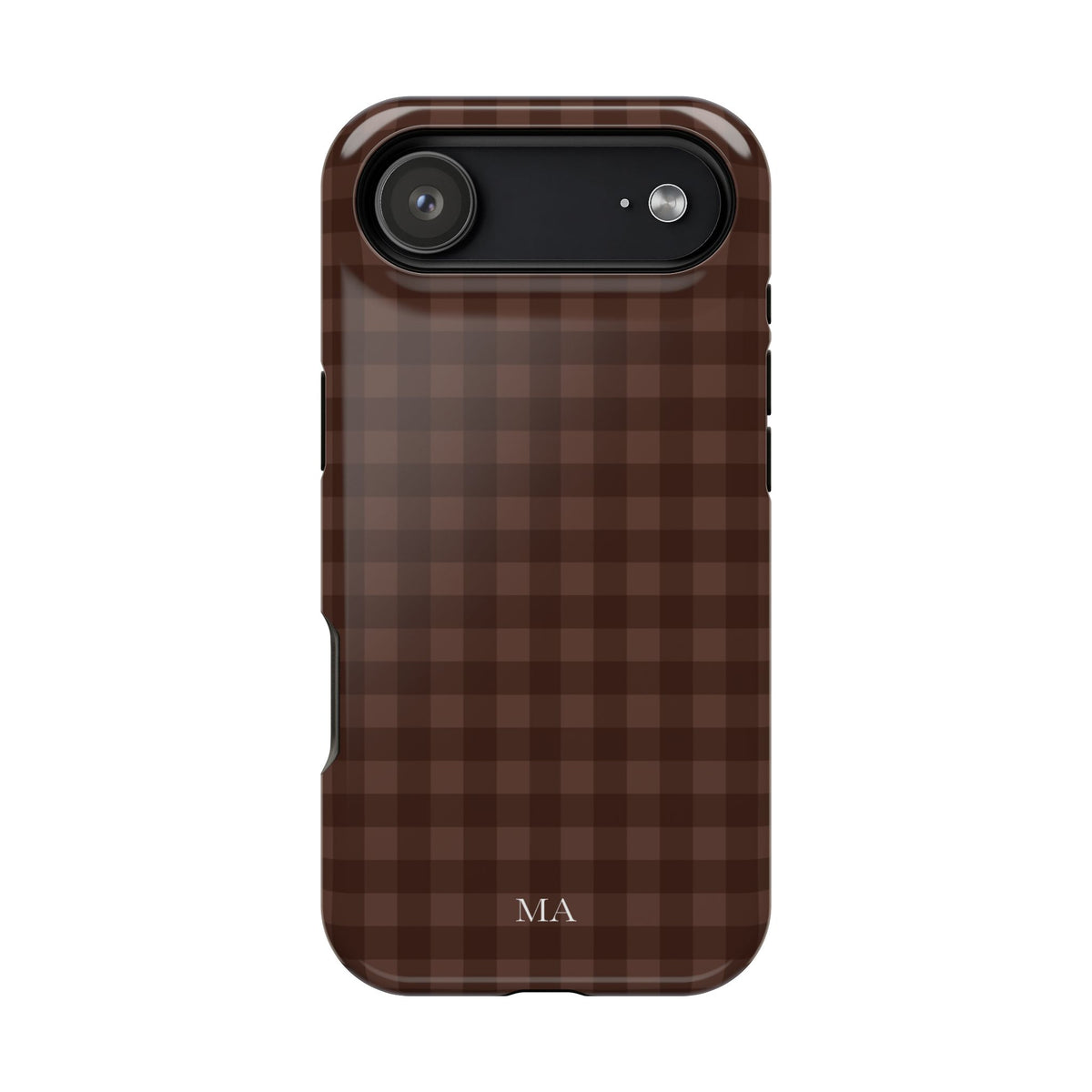 Custom Initials Brown Gingham iPhone Case