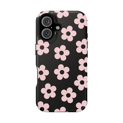 Black & Pink Retro Flowers iPhone Case
