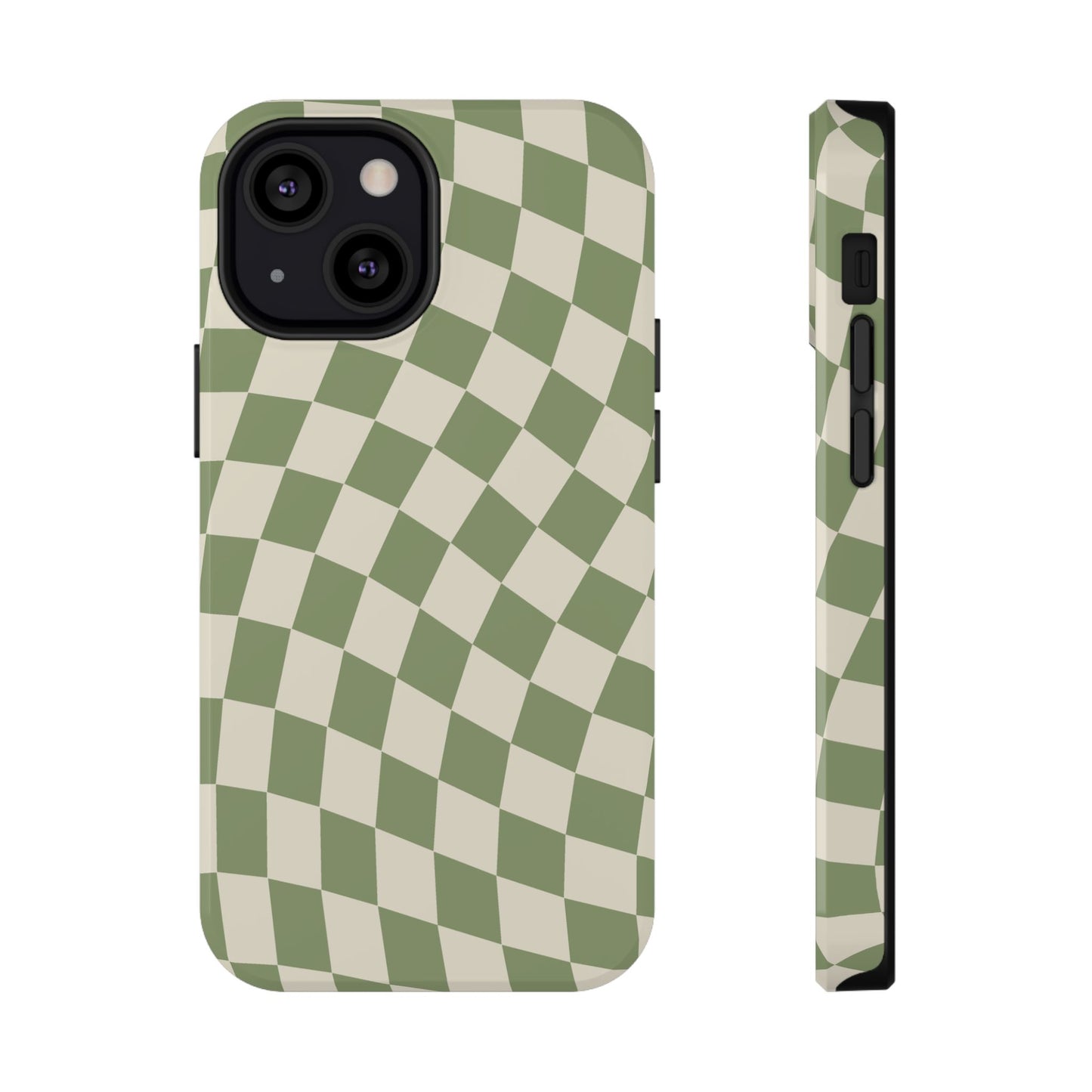 Green & Beige Wavy Checkered iPhone Case