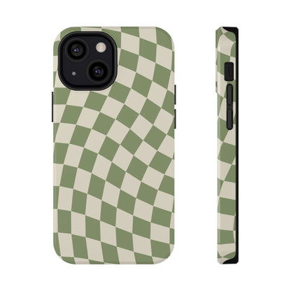 Green & Beige Wavy Checkered iPhone Case