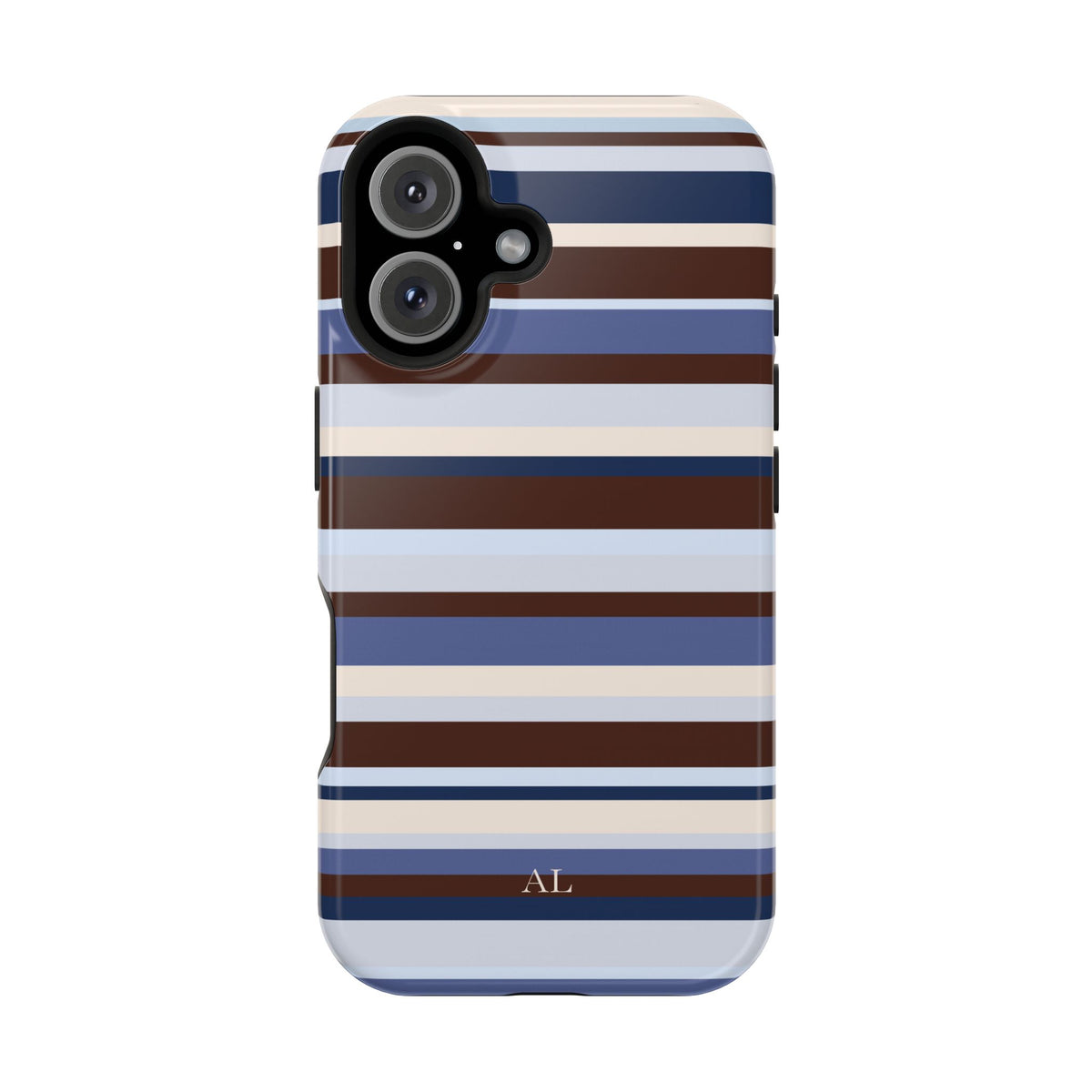 Custom Initials Blueberry Mocha Stripes iPhone Case