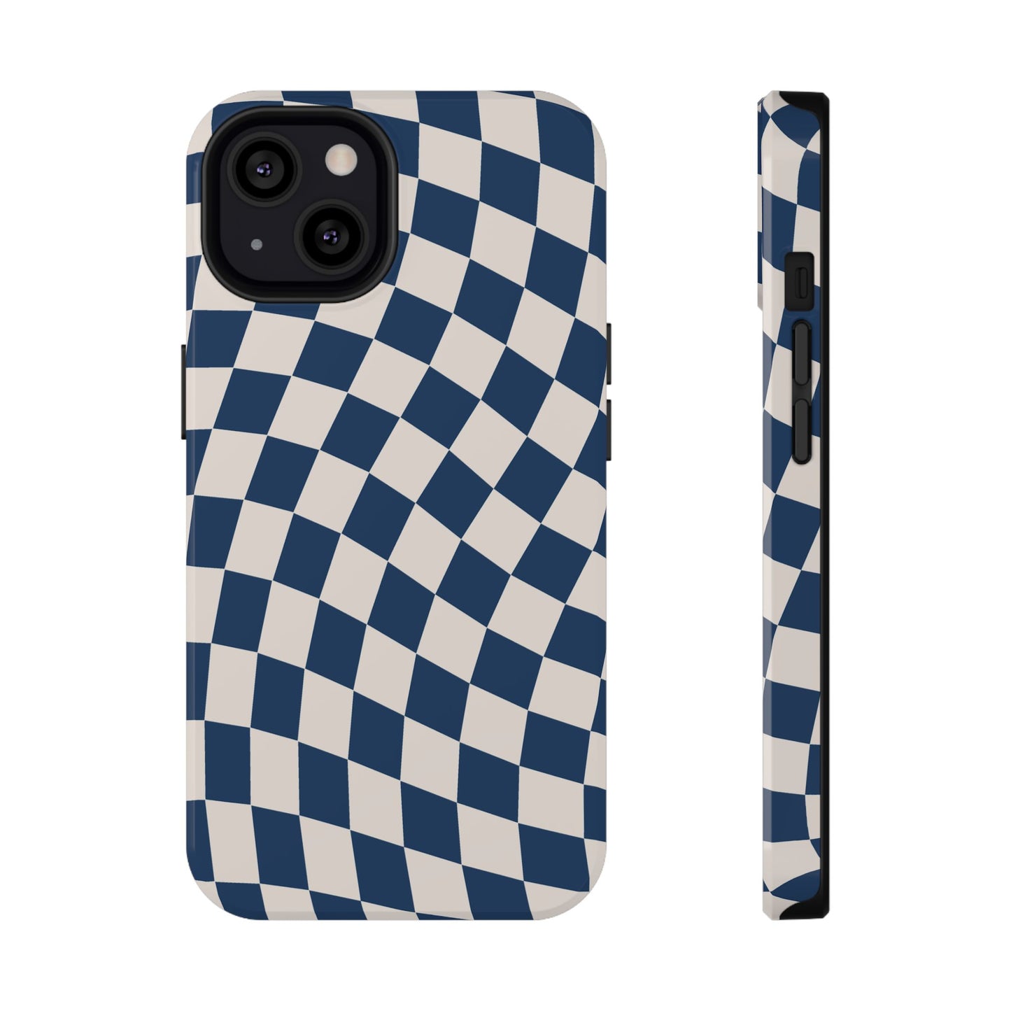 Navy & Beige Wavy Checkered iPhone Case