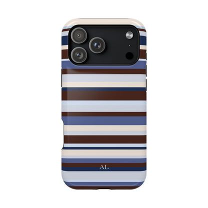 Custom Initials Blueberry Mocha Stripes iPhone Case