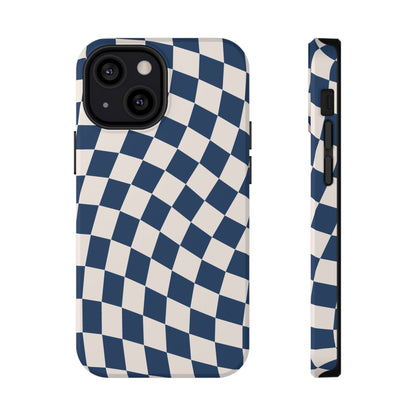 Navy & Beige Wavy Checkered iPhone Case