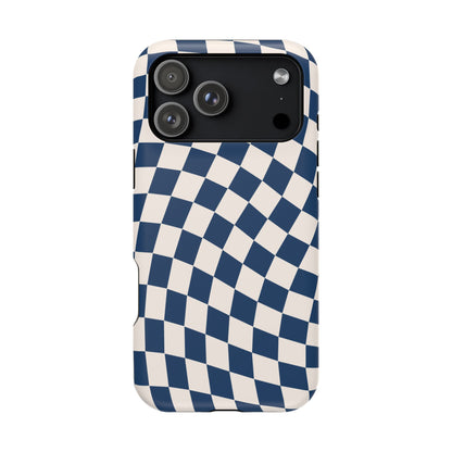 Navy & Beige Wavy Checkered iPhone Case