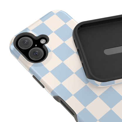 Light Blue & Beige Checkered iPhone Case