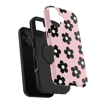 Pink & Black Retro Flowers iPhone Case