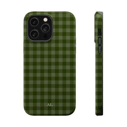 Custom Initials Green Gingham iPhone Case