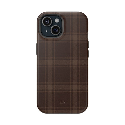Custom Initials Cocoa Plaid iPhone Case
