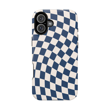 Navy & Beige Wavy Checkered iPhone Case