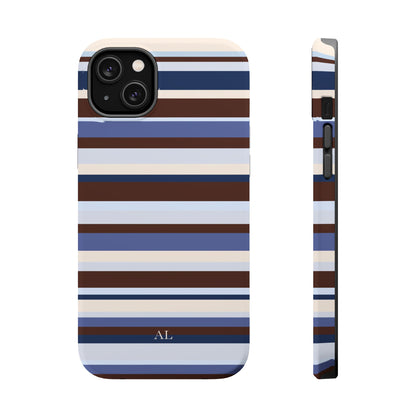 Custom Initials Blueberry Mocha Stripes iPhone Case