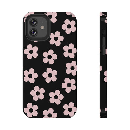 Black & Pink Retro Flowers iPhone Case