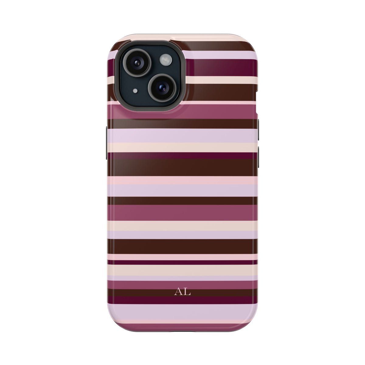 Custom Initials Berry Mocha Stripes iPhone Case