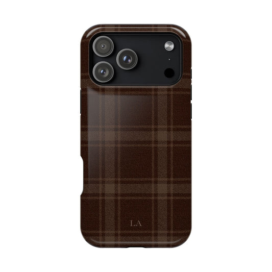 Custom Initials Cocoa Plaid iPhone Case