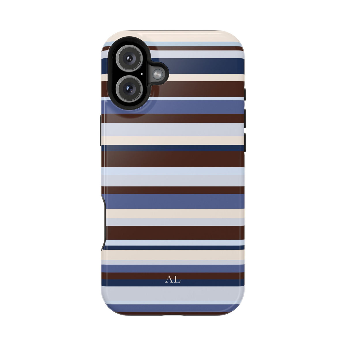 Custom Initials Blueberry Mocha Stripes iPhone Case