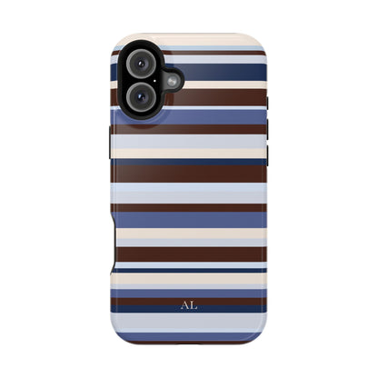Custom Initials Blueberry Mocha Stripes iPhone Case