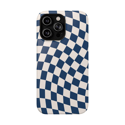 Navy & Beige Wavy Checkered iPhone Case