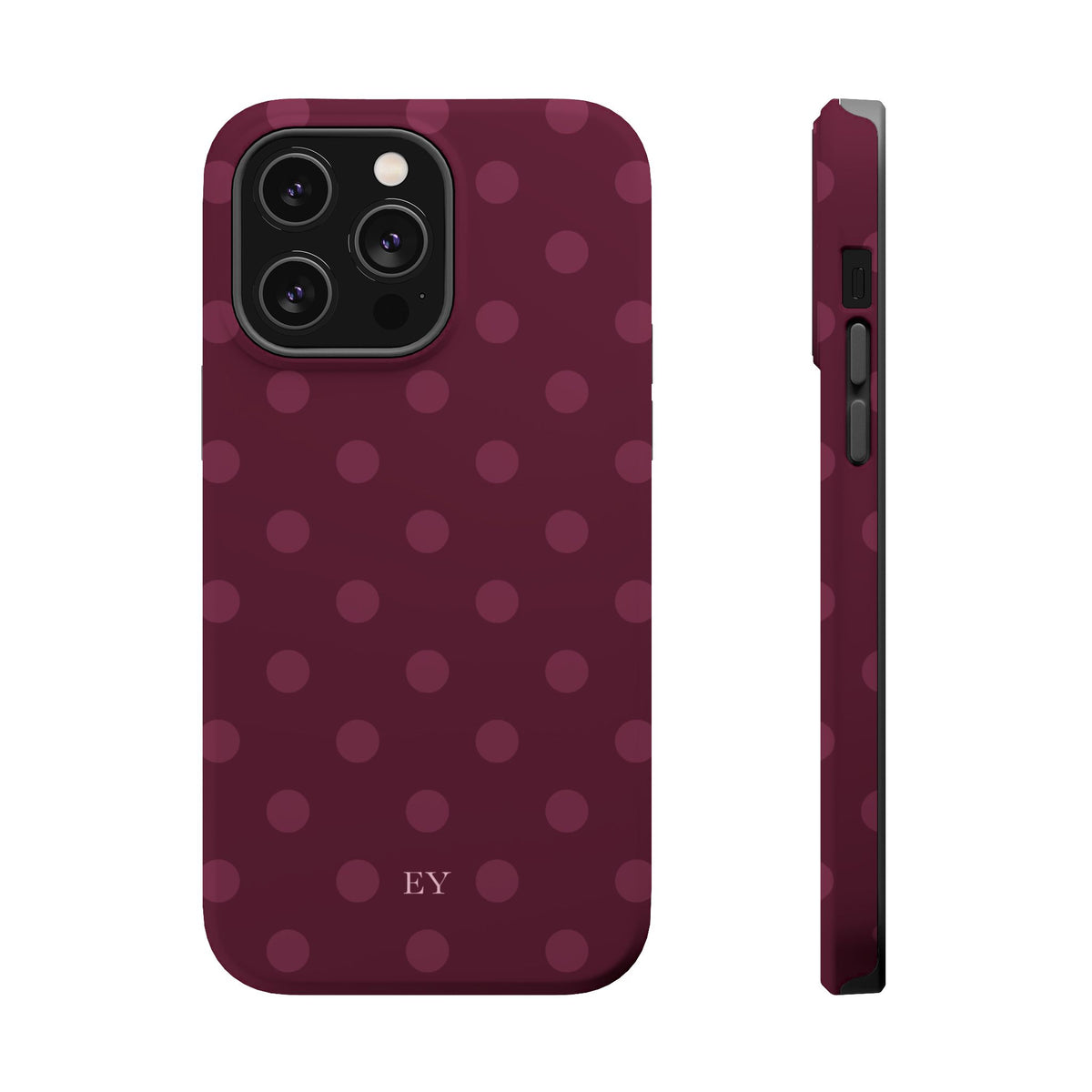 Custom Initials Plum Polka Dots iPhone Case