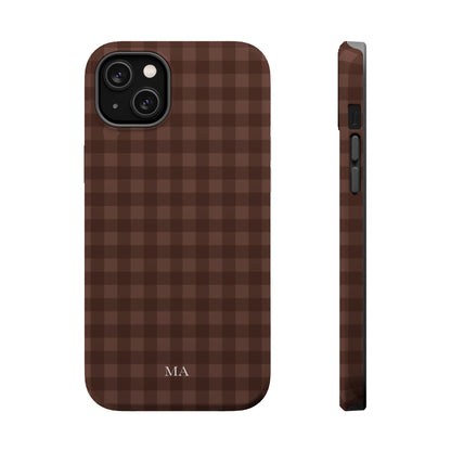 Custom Initials Brown Gingham iPhone Case