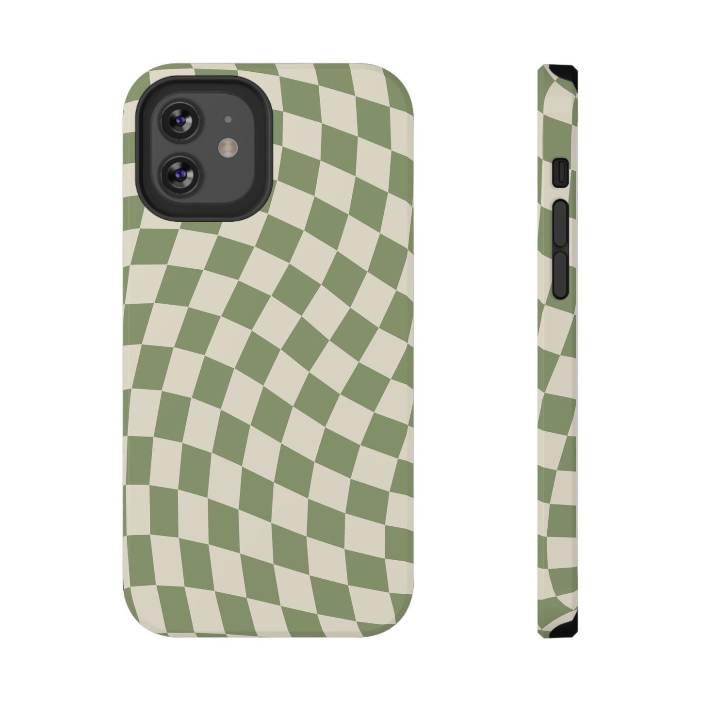 Green & Beige Wavy Checkered iPhone Case