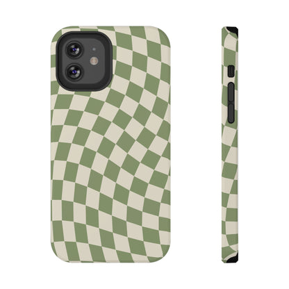 Green & Beige Wavy Checkered iPhone Case