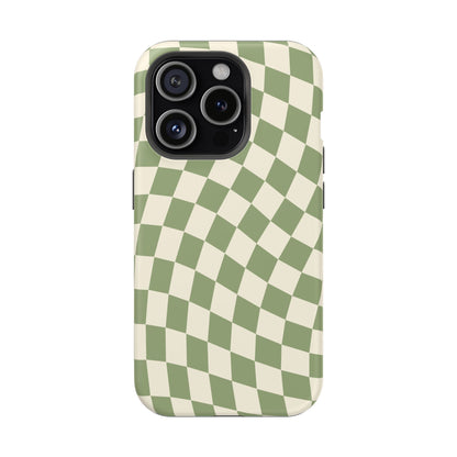 Green & Beige Wavy Checkered iPhone Case