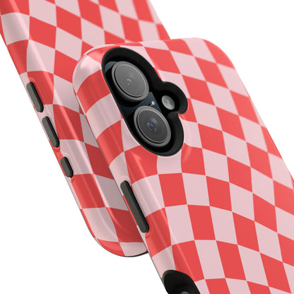 Red & Pink Wavy Checkered iPhone Case