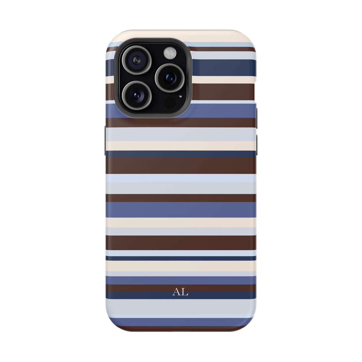Custom Initials Blueberry Mocha Stripes iPhone Case