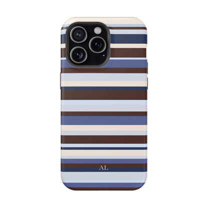 Custom Initials Blueberry Mocha Stripes iPhone Case