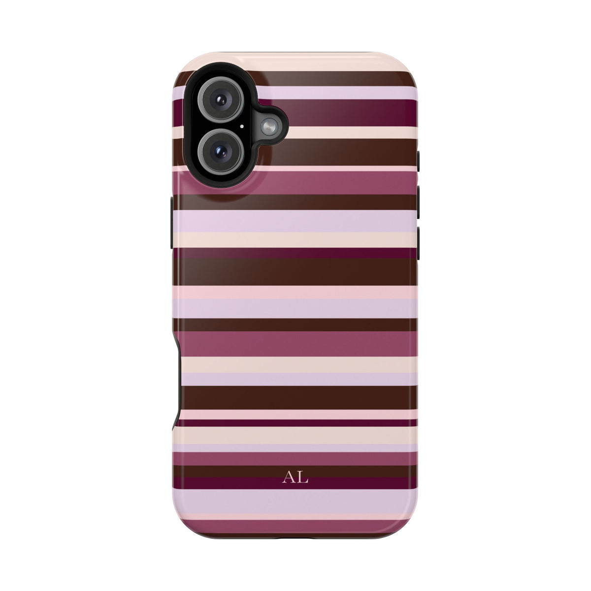 Custom Initials Berry Mocha Stripes iPhone Case