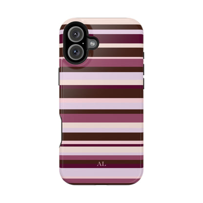 Custom Initials Berry Mocha Stripes iPhone Case