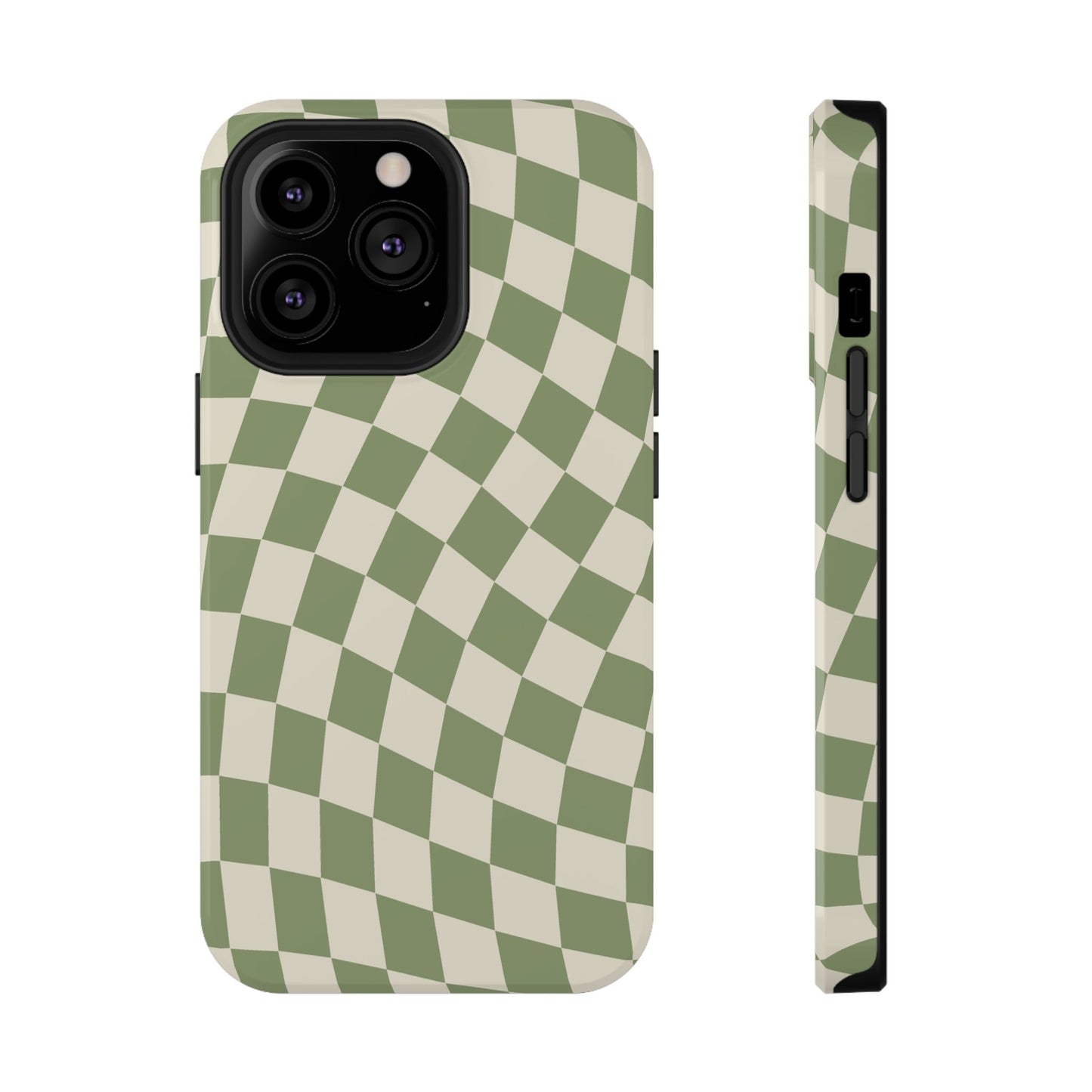 Green & Beige Wavy Checkered iPhone Case