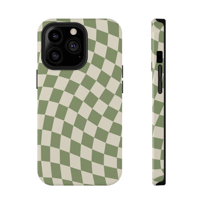 Green & Beige Wavy Checkered iPhone Case