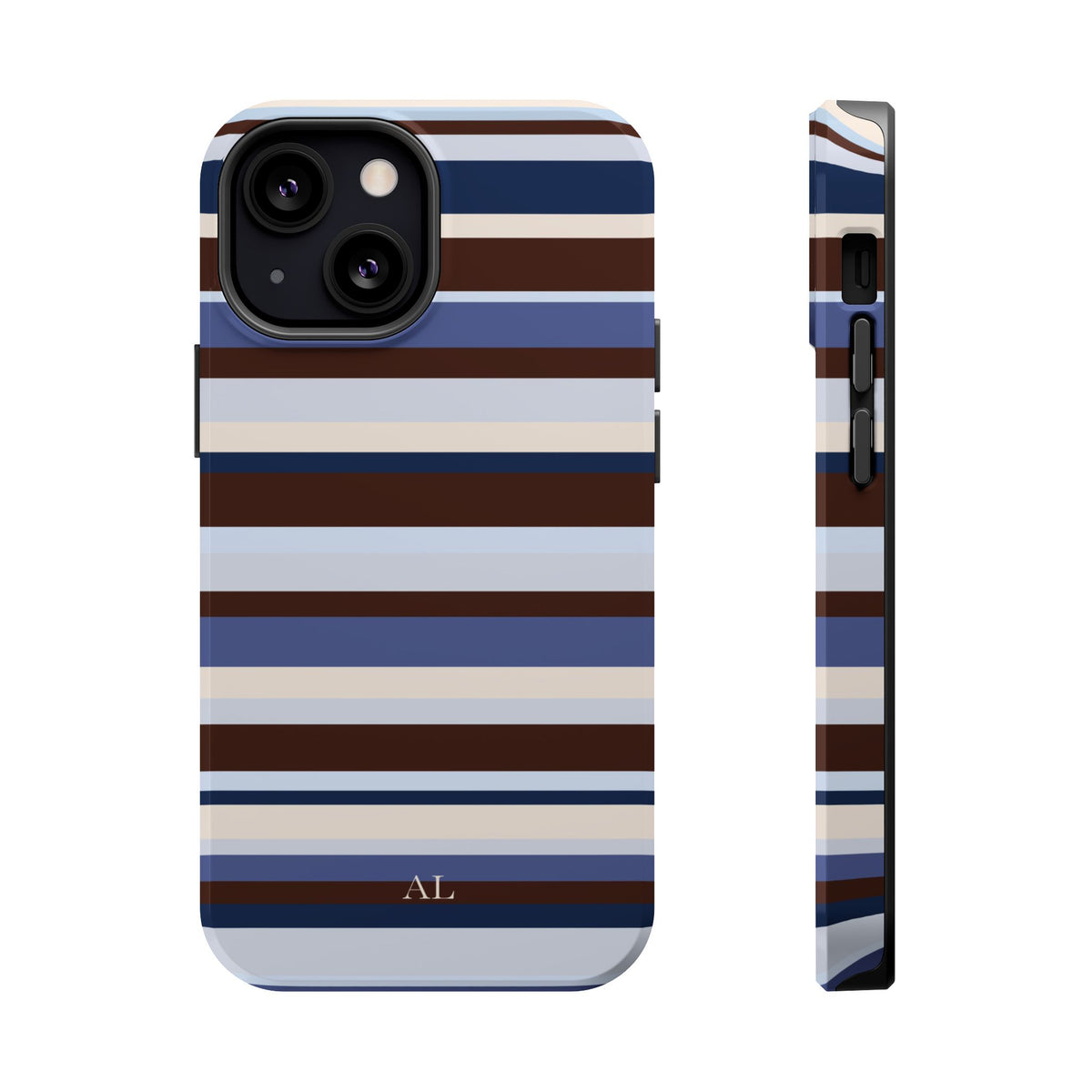 Custom Initials Blueberry Mocha Stripes iPhone Case