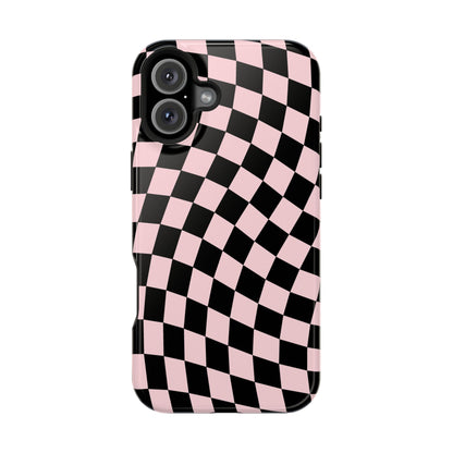 Pink & Black Wavy Checkered iPhone Case