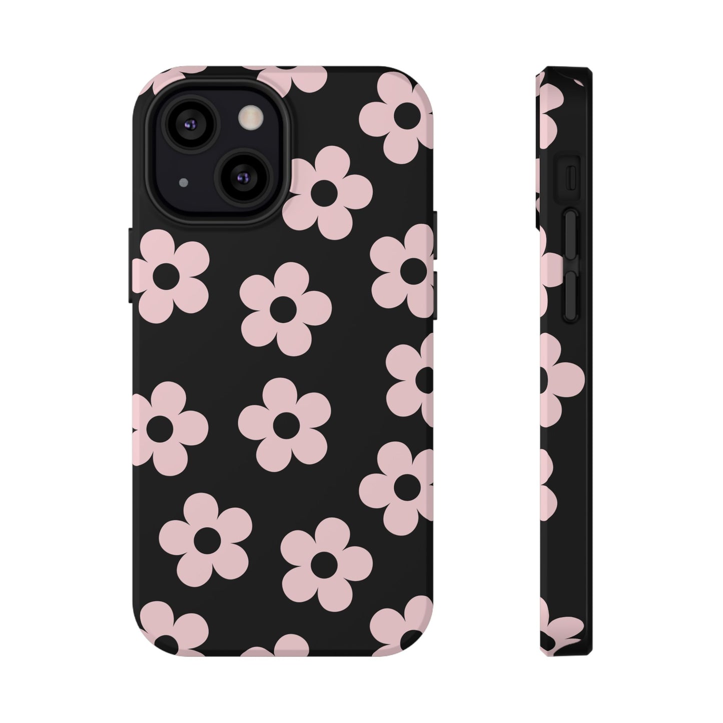 Black & Pink Retro Flowers iPhone Case